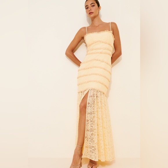 BHLDN Dresses & Skirts - Anthropologie BLHDN Zoe Stretch Lace Midi Dress, EUC, Size: S